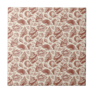 Azulejo Toile Costero Vintage de Conchas en Tonos Cálidos