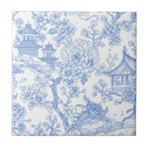 Toile de Chinoiserie Azul Dragón Flor de Cerezo
