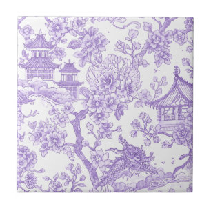Azulejo Toile de Chinoiserie Púrpura Dragón Flor de Cerezo