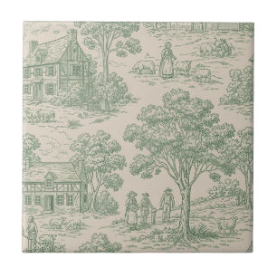 Azulejo Toile de granja Heritage en verde salvia y azul