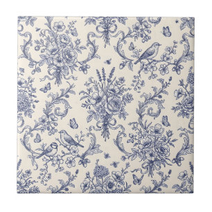 Azulejo Toile de Jouy azul patrón País Francés Antiguo 