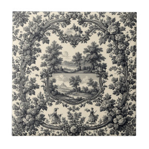 Azulejo Toile De Jouy Campo Motivo Floral Monocromo