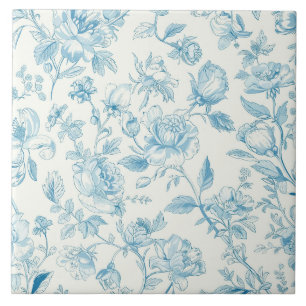 Azulejo Toile de jouy Chinoiserías Azules Peonías Floral