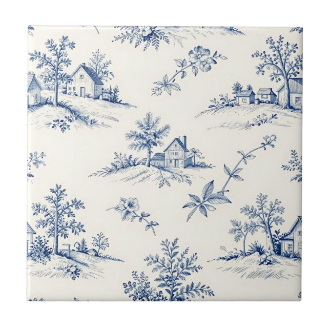 Azulejo Toile de Jouy Countryside Seamless Pattern (Frente)