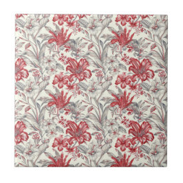 Azulejo Toile de Jouy Deep Red y Suave Flora Gris
