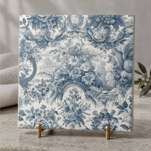 Azulejo Toile de jouy monograma floral vintage azul