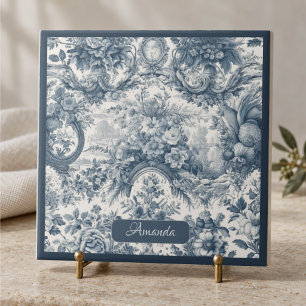 Azulejo Toile de Jouy monograma floral vintage azul