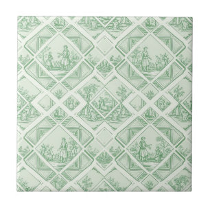 Azulejo Toile de Jouy Verde Salvia con Escenas Pastorales