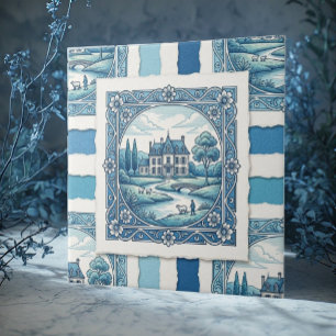 Azulejo Toile De Jouy Vintage Rústico Azul Francés Campest