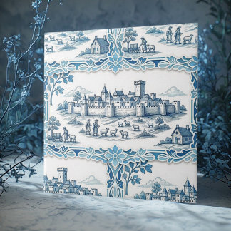 Azulejo Toile De Jouy Vintage Textil Rústico Pastoral Azul