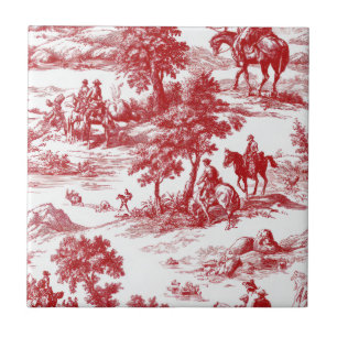 Azulejo Toile de Naturaleza Rojo Romántico Pastoral