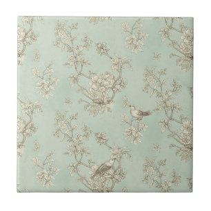 Azulejo Toile de verde menta francés con pájaros y flores