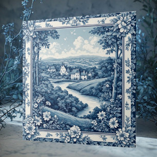 Azulejo Toile Francés Antiguo Campo Azul Rústico Granja