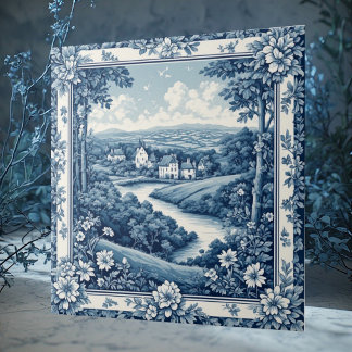 Azulejo Toile Francés Antiguo Campo Azul Rústico Granja
