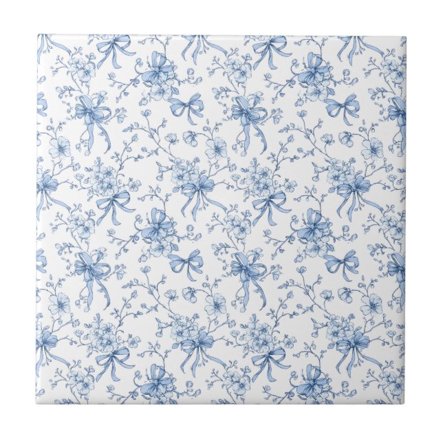 Azulejo Toile Francés Floral Azul (Frente)