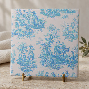 Azulejo Toile jouy monograma floral azul turquesa vintage