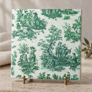 Azulejo Toile jouy monograma floral verde vintage