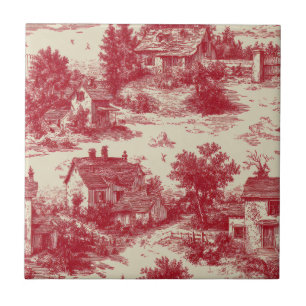 Azulejo Toile Rojo Tradicional - Pastoral y Arquitectónico
