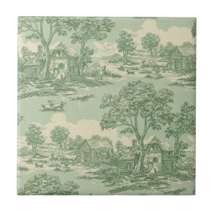Azulejo Toile Verde Pastoral Escena Agrícola Campestre 6