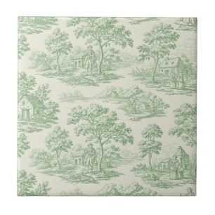 Azulejo Toile Verde Pastoral Escena de Granja Campestre 5