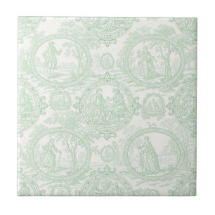 Azulejo Toile Vintage de Pareja y Escena de Jardín Verde M