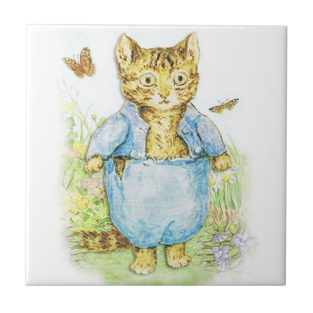 Azulejo Tom Kitten en su traje azul de Beatrix Potter (Frente)