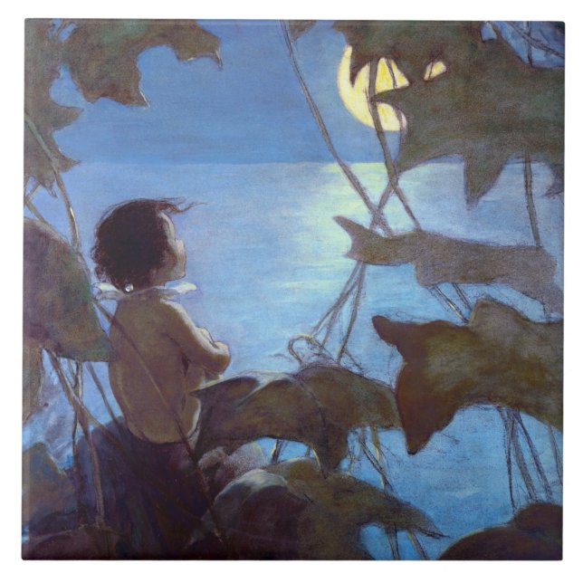 Azulejo Tom viendo la luna, Jessie Willcox Smith (Frente)