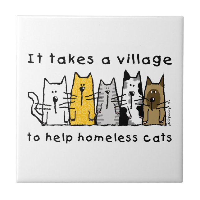Azulejo Toma a pueblo ayuda a gatos sin hogar (Frente)