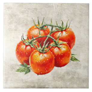 Azulejo Tomates Rojos Rústicos al Acuarela Falsa Textura