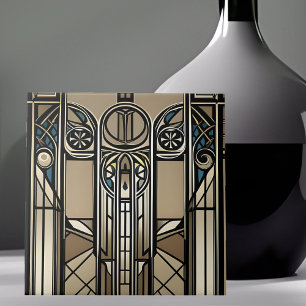 Azulejo Tono de bronce y azul Art Deco geométrico