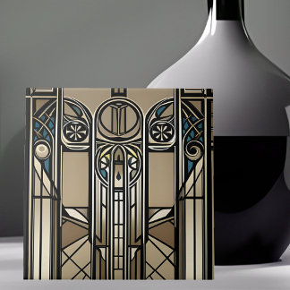 Azulejo Tono de bronce y azul Art Deco geométrico