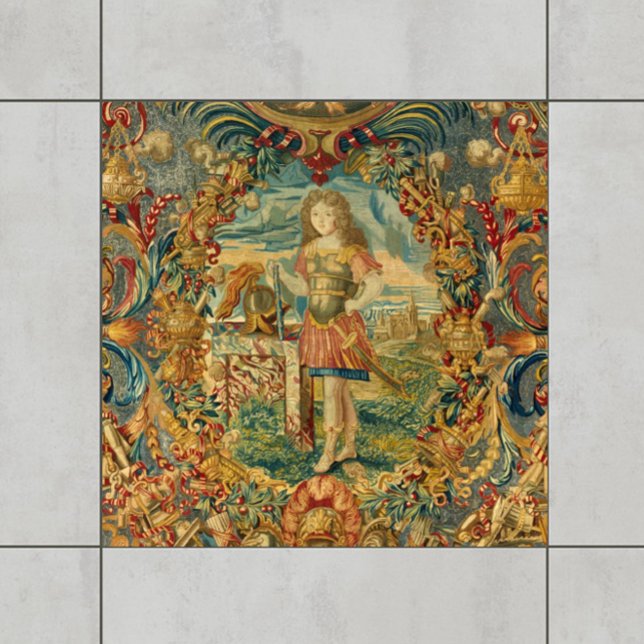 Azulejo Tonos de joyas del patrón de tapiz de época francé (Add jewel-toned elegance and richness to your tiled space with this French vintage tapestry design!)