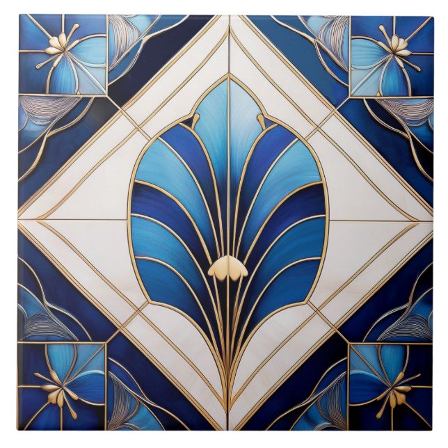Azulejo Tonos de mosaico de cerámica de estilo Art Déco Az (Frente)