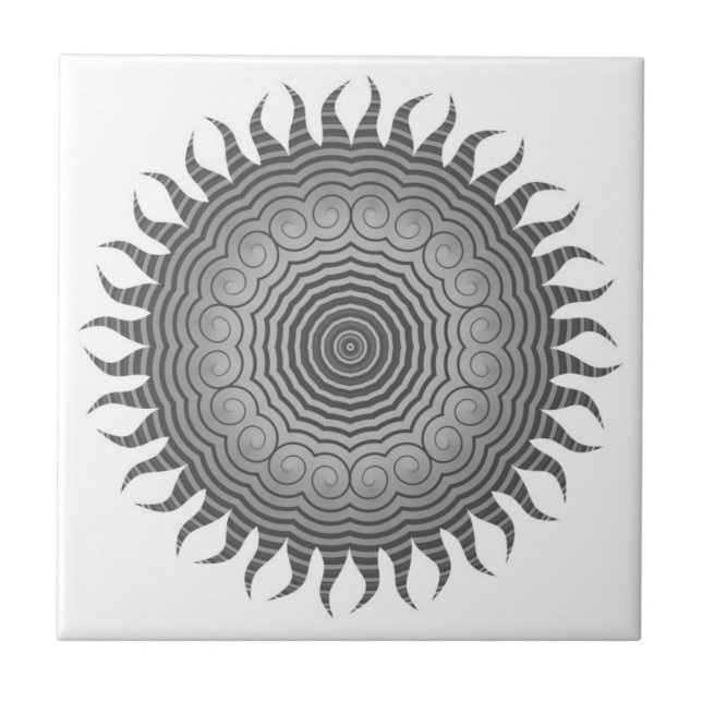 Azulejo Tonos de Sol Gris Mandala Tile de cerámica (Frente)