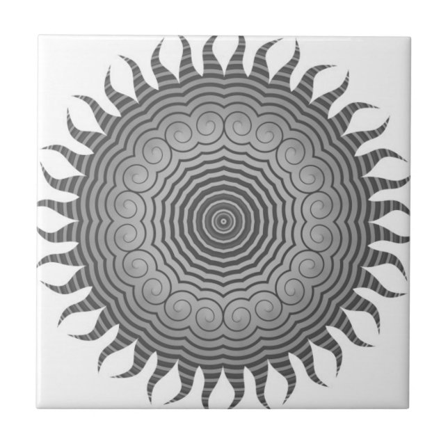 Azulejo Tonos de Sol Gris Mandala Tile de cerámica (Frente)