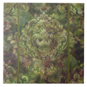 Azulejo Tonos mixtos de damasco floral verde