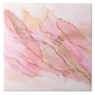Azulejo Tonos rosados en nubes de tinta con oro