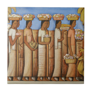 Azulejo Tonos terrosos Art Deco Mujeres Indígenas Mexicana