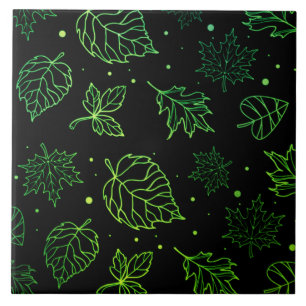 Azulejo Toque de Elegancia Hojas Verdes sobre Negro 