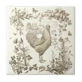 Azulejo Toque Floral Beige-Rooster clásico de época