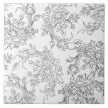 Azulejo Toque floral blanco y negro clásico<br><div class="desc">Elegante diseño de mosaico floral con delicados contornos negros de rosas y tulipanes sobre un fondo transparente. (Blanco utilizado en la muestra).</div>