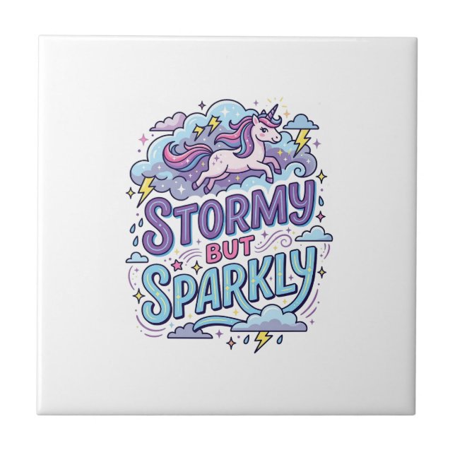 Azulejo Tormenta de Unicornio pero Brillante Estilo Retro  (Frente)