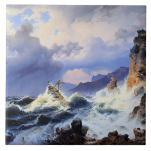 Azulejo Tormenta en el mar frente a la costa noruega