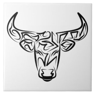 Azulejo Toro tribal negro y blanco/Ox