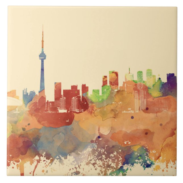Azulejo Toronto Ontario Canada Naranja Skyline Design 248 (Frente)