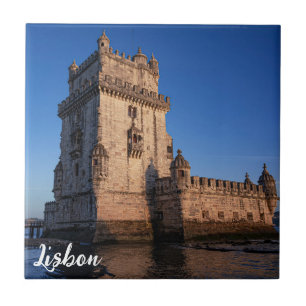 Azulejo Torre Belem al atardecer en Lisboa, Portugal
