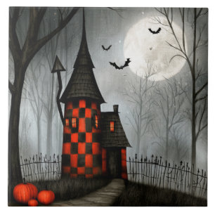 Azulejo Torre de Halloween de ajedrez gótico