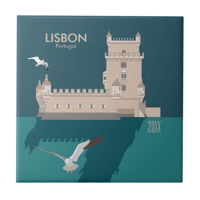 Azulejo Torre de Lisboa de Belem al estilo de un afiche vi (Frente)