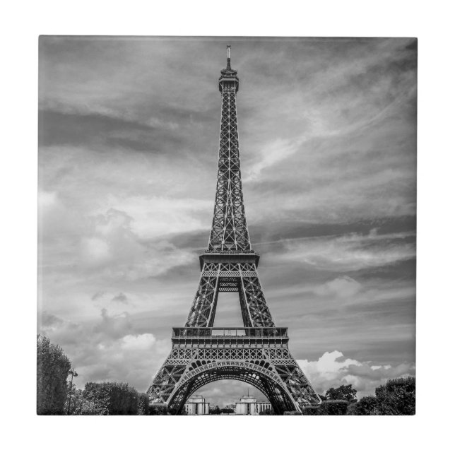 Azulejo Torre Eiffel Blanco y Negro París Francia (Frente)