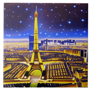 Azulejo Torre Eiffel de París bajo un cielo estrellado